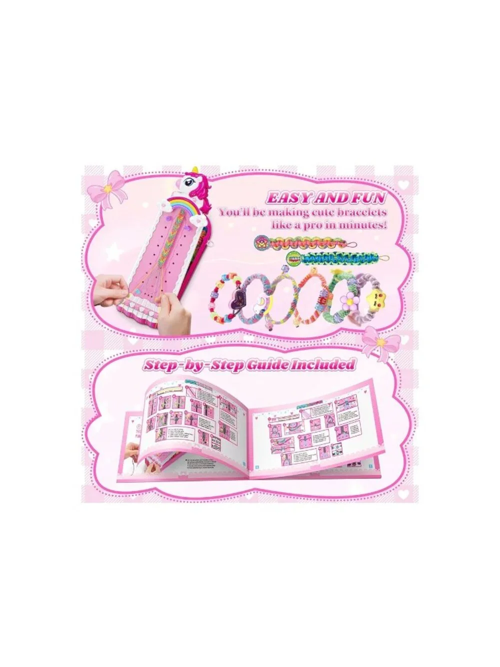 Unicorn Braiding Bracelet Making Kit For Girls Loom Charms Birthday Gift